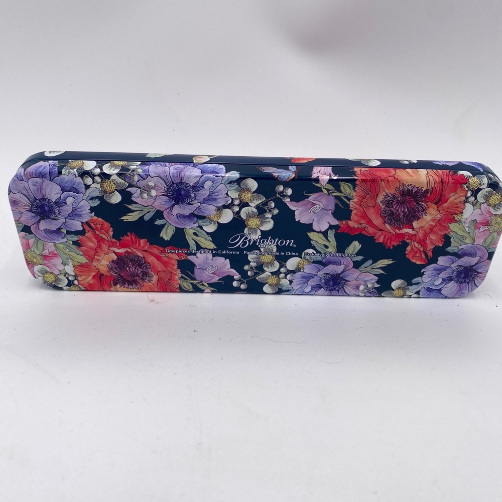 Brighton Floral Timepiece Watch Tin Case Navy Blue‎ Multi Botanical empty